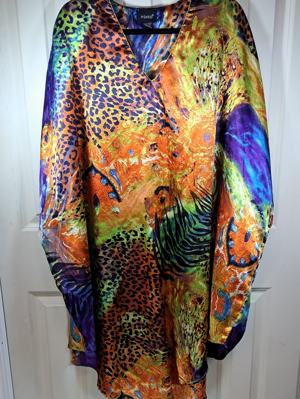 Ashro Womans Vibrant Orange Multi Animal Kaftan